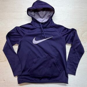 Nike Dri Fit Hoodie Women's Medium Purple Big Swoosh Chest Logo Fleece
